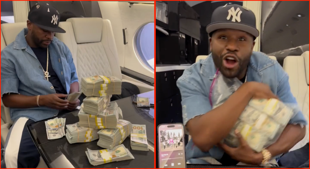 Floyd Mayweather splashes cash moments after confirming Mike Tyson exhibition fight as he trolls fans