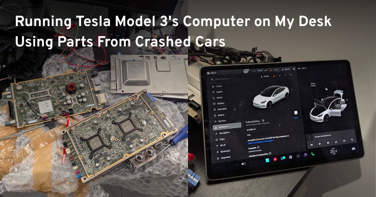 Running Tesla Model 3’s computer on my desk using parts from crashed cars