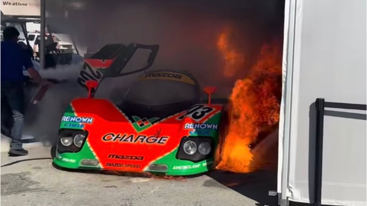Try Not to Cry as a Rotary-Powered Mazda Le Mans Racer Goes up in Flames